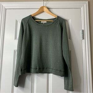 Cream Sage Green 100% Cotton Knit Embellished Long Sleeve Sweater Size XL